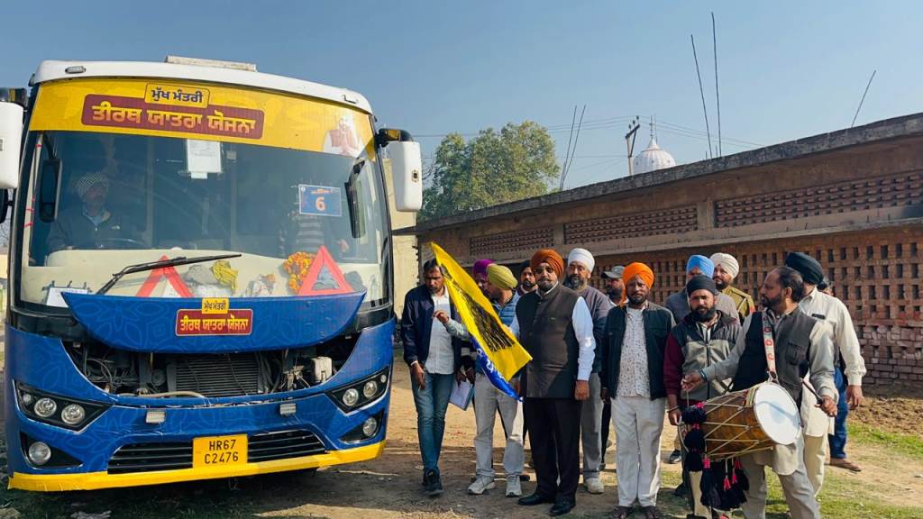 Special bus under Chief Ministers Pilgrimage Scheme left for Amritsar by MLA Kuljit Singh Randhawa from village Bhagwanpur